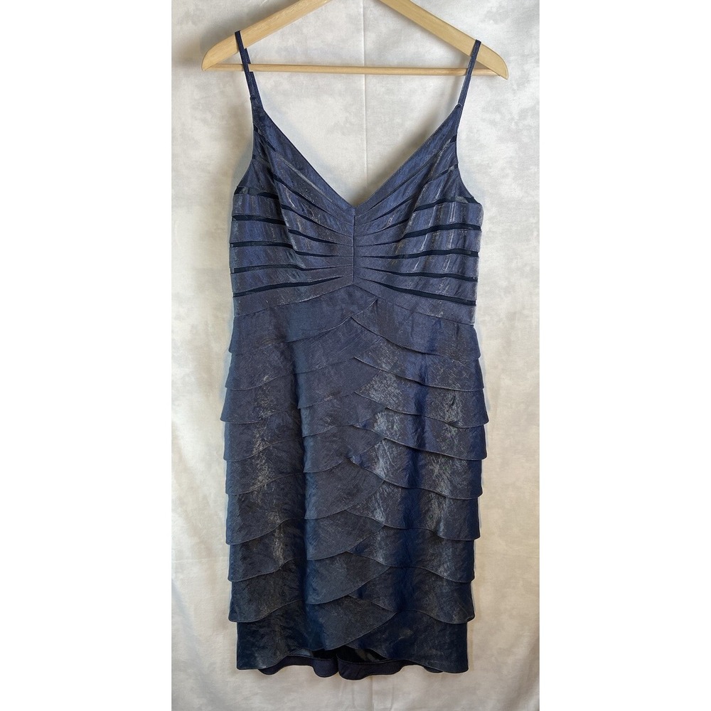 Adrianna Papell Occasions Shimmery Tired  Ruffle Sheath Evening Dress Size 12